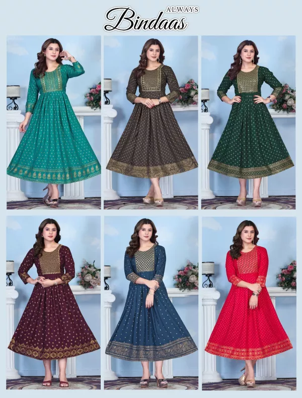 Beauty Queen Always Bindaas Rayon Printed Anarkali Kurtis Collection